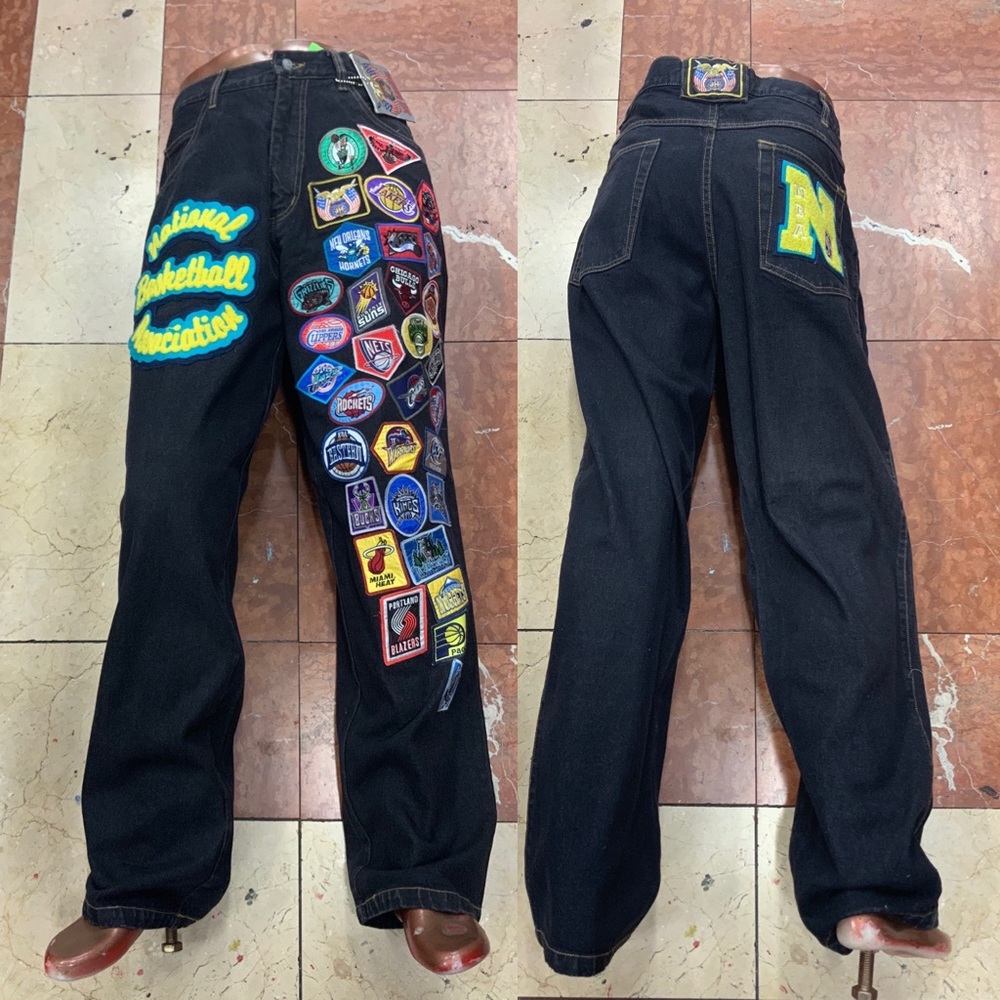 Men's NBA 32 Teams Black Denim Pants